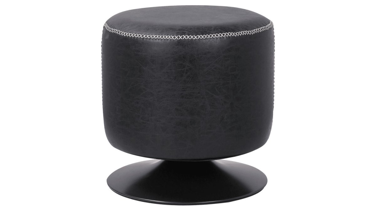Modern Industrial PU Leather & Steel Swivel Ottoman
