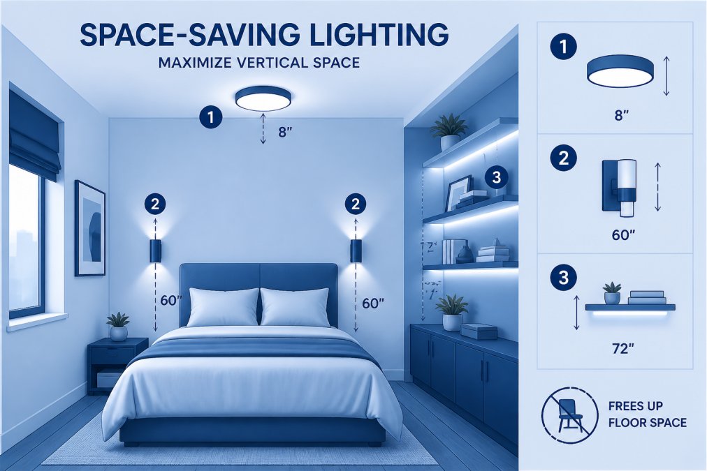 Professional illustration showing modern lighting ideas for small rooms