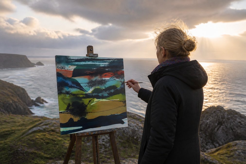 Professional illustration showing A Highland, Scottish for scottish coastal landscape paintings