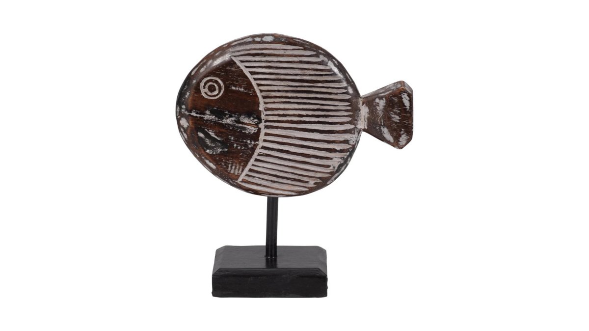 Monterey Hand-Carved Wood Fish Sculpture on Stand