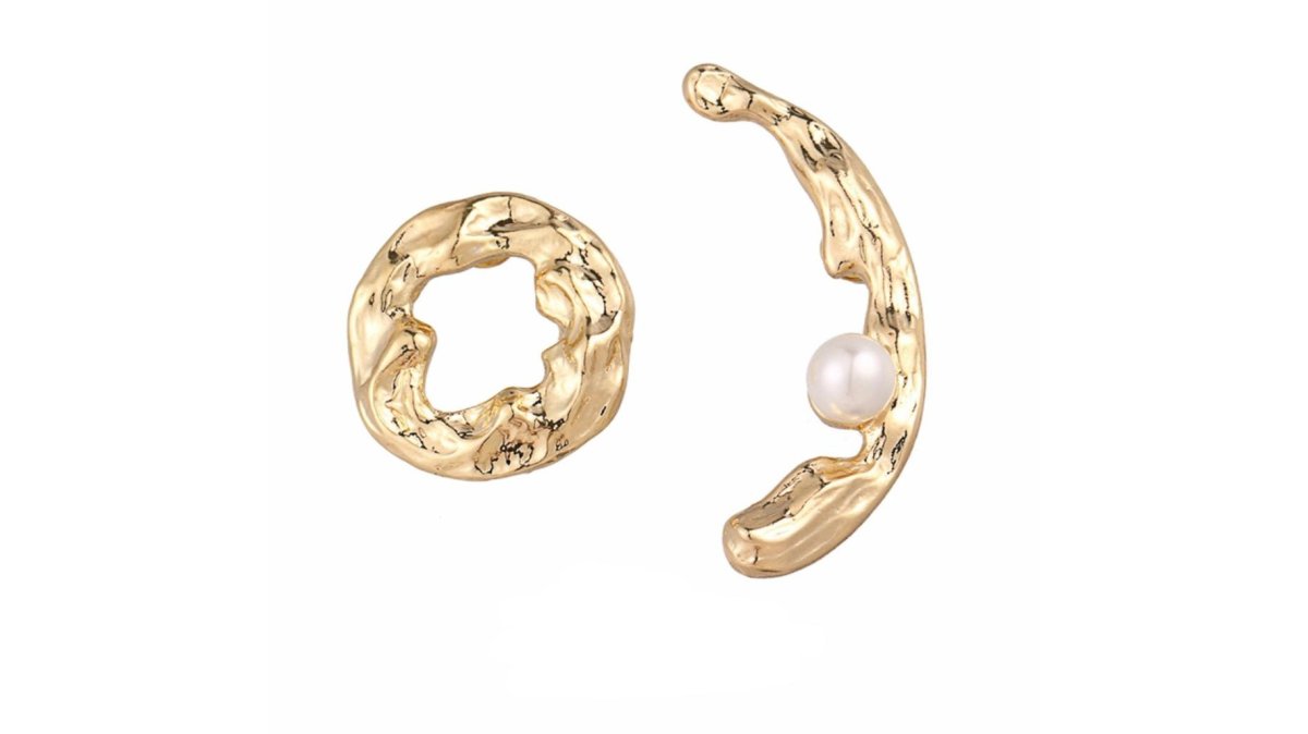 Moon and Sun Geometric Stud Pearl Earrings.
