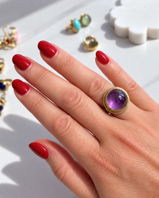 Handmade "Jaipur Soul" rings- gold plated brass and gemstones- amethyst