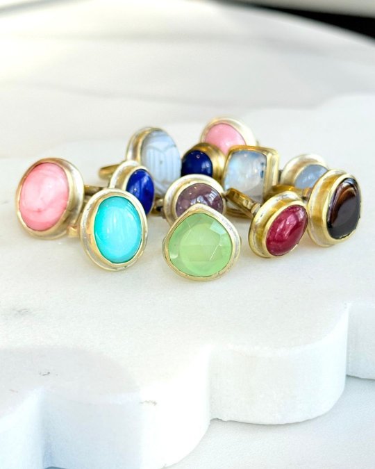 Handmade "Jaipur Soul" rings- gold plated brass and gemstones