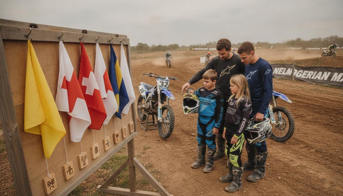Professional illustration showing Close for motocross track etiquette for new families
