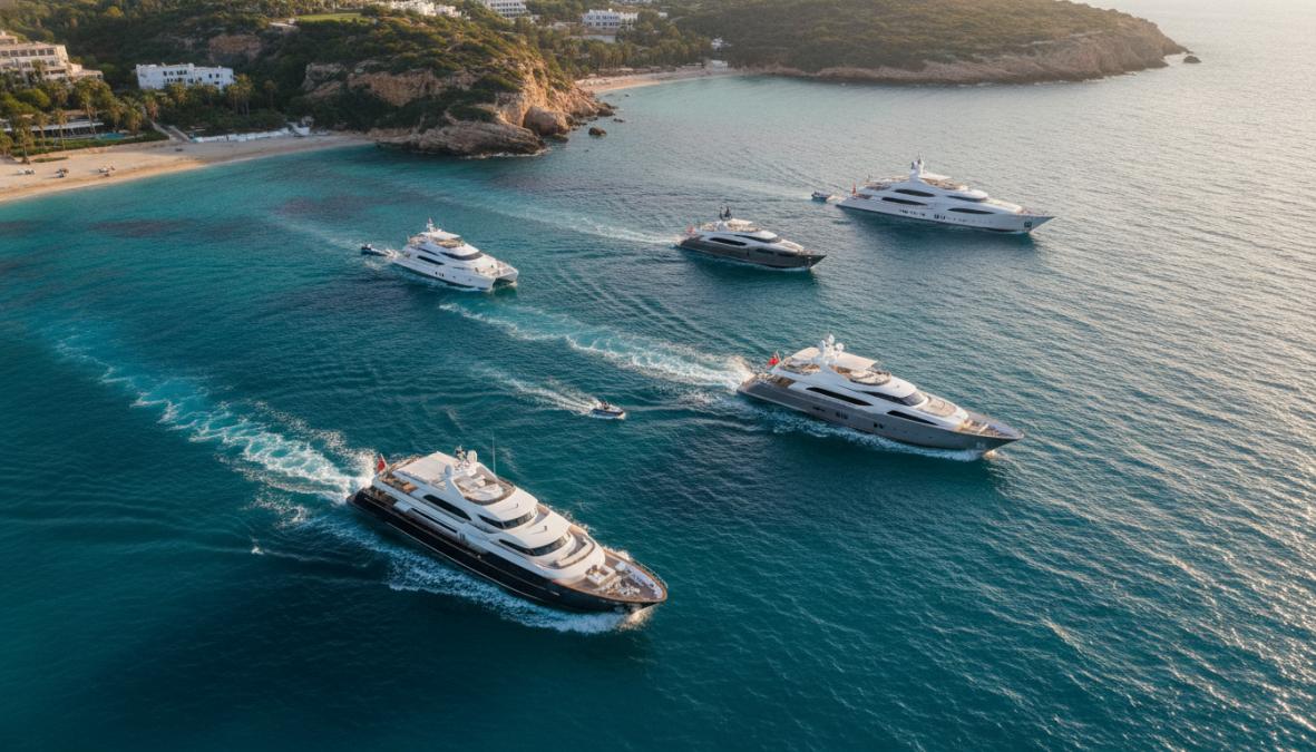 Professional illustration showing Aerial for motor yacht charter