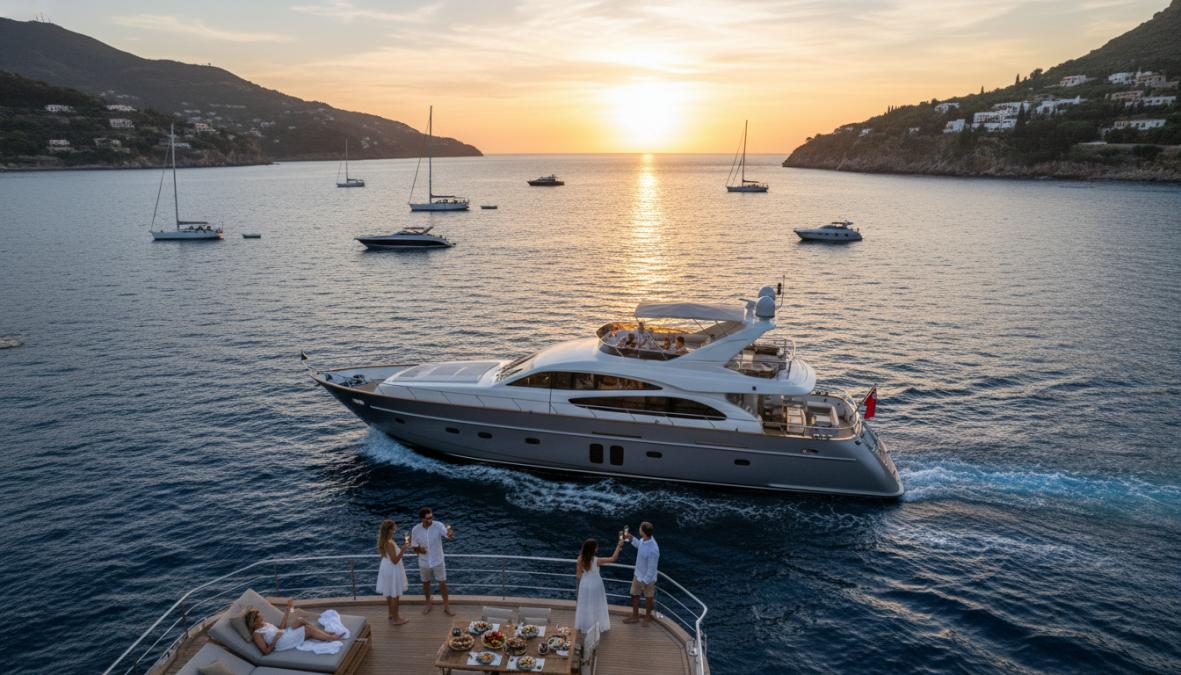Professional illustration showing Mediterranean for Motor Yacht for charter in the Mediterranean