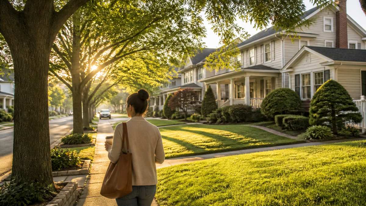 Quiet tree-lined residential street in Nutley, a peaceful suburban destination for those moving to Nutley from Manhattan.