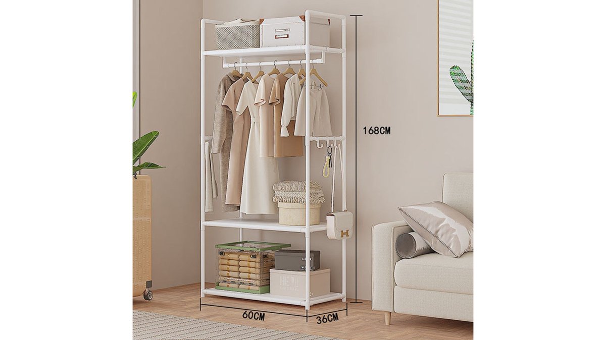 Multifunctional Clothes Rail Garment Hanging Stand Shoe Rack Home Storage Shelf