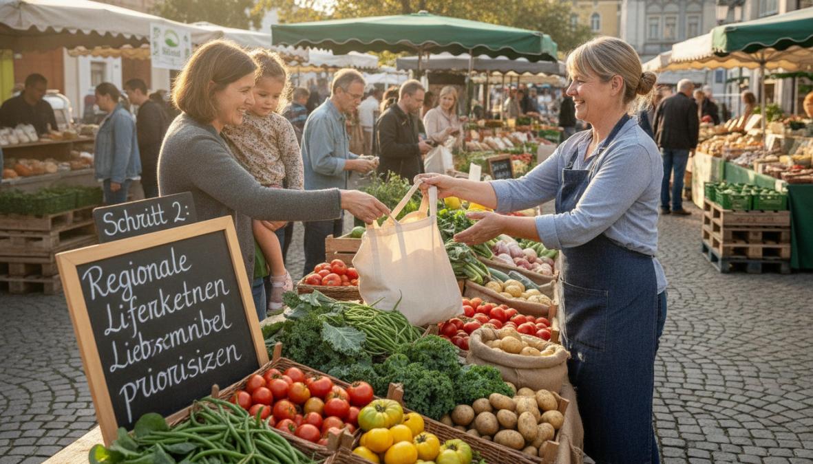 Lebensmittelhändler schüttelt einem lokalen Landwirt auf einem Markt die Hand für nachhaltige Lieferketten im Lebensmittel...