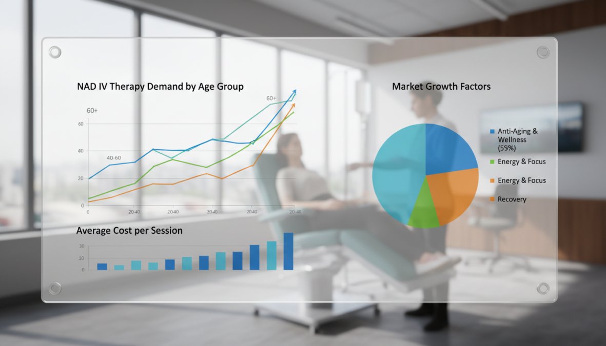 Graph showing NAD+ levels declining with age, starting high in youth and decreasing steadily through old age