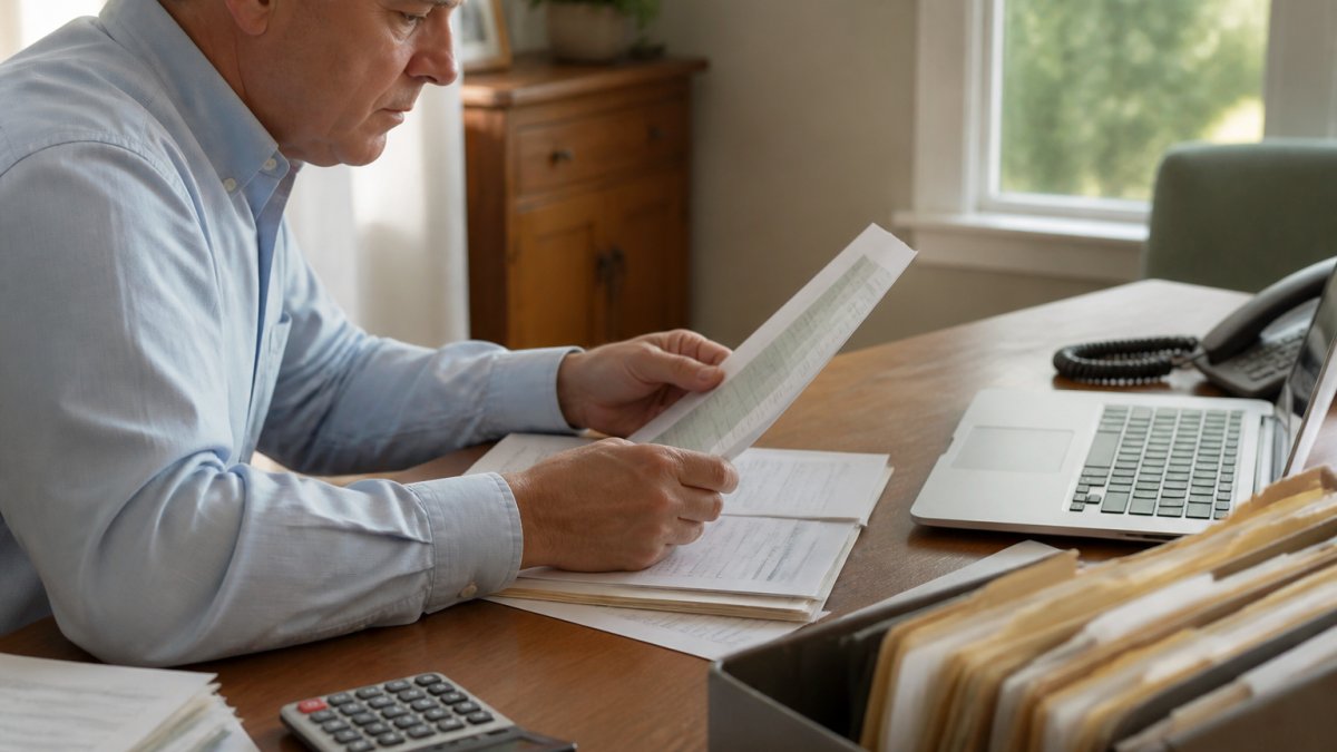 Homeowner reviewing assessment documents to follow the tax grievance process timeline at a desk.