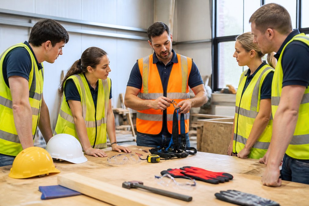 Supportive trainer guiding students in a safety exercise as a national courses alternative