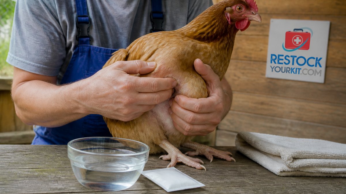 Step-by-step guide showing how to massage a chicken's crop to treat digestive issues naturally