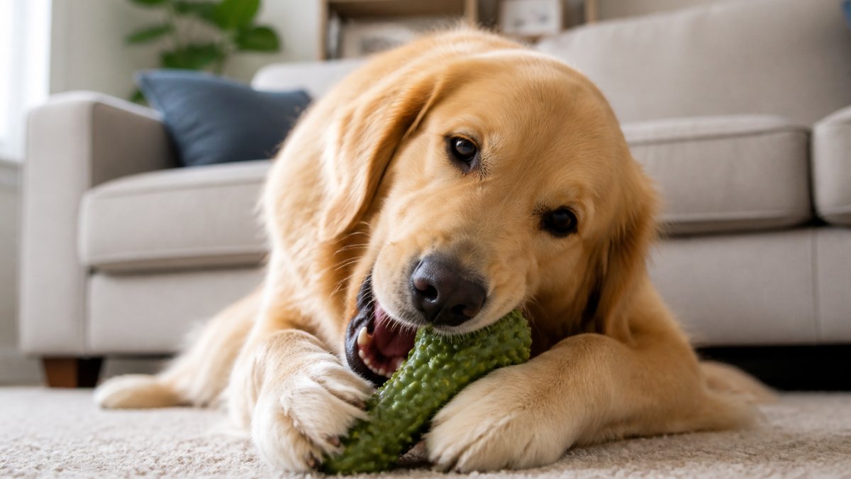 Infographic illustrating the health benefits of textured natural rubber toys for canine dental care