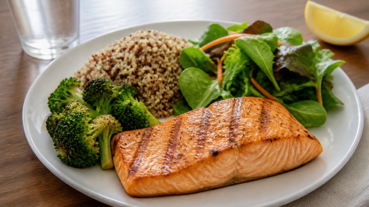 Grilled salmon with quinoa and broccoli as natural ways to boost GLP-1