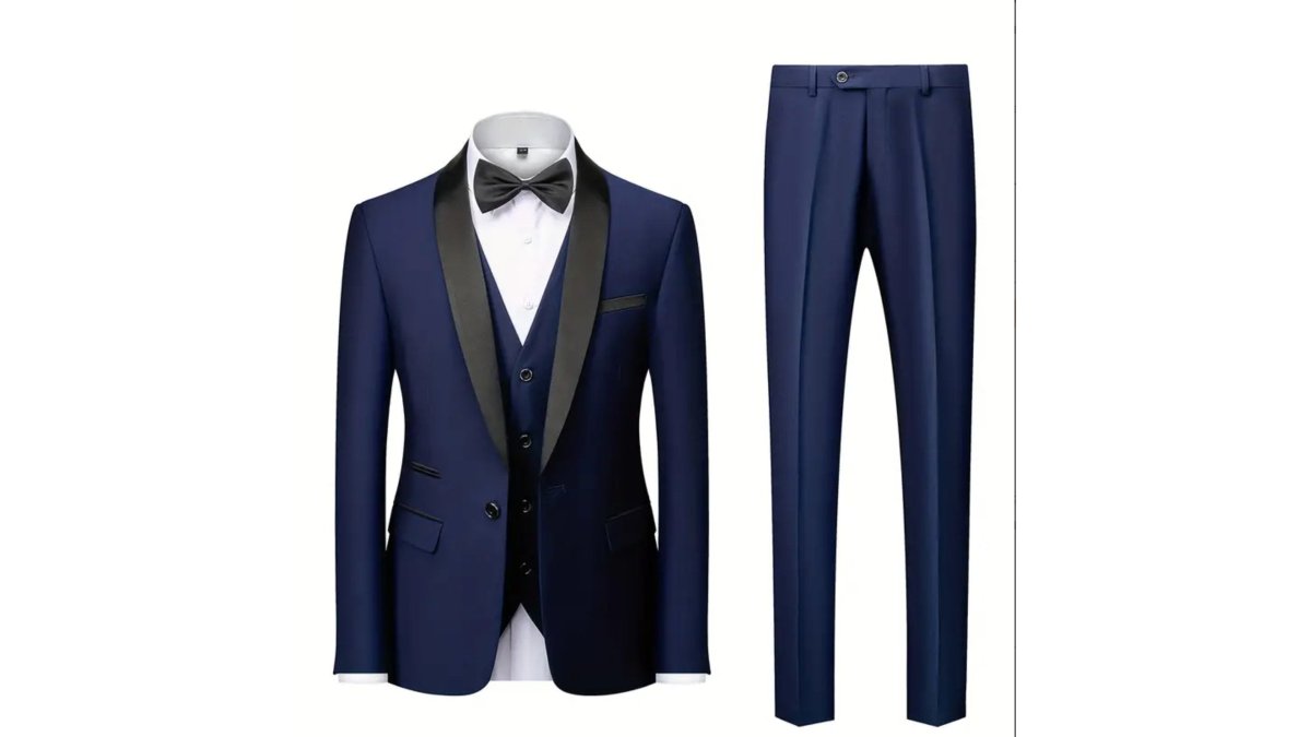 Navy Blue Men's Elegant 3pcs Suit & Lapel Collar - DV326156