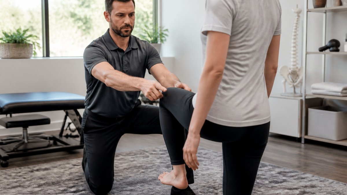 Professional demonstrating benefits of neurological testing for chronic pain technique in modern clinical setting with natural lighting