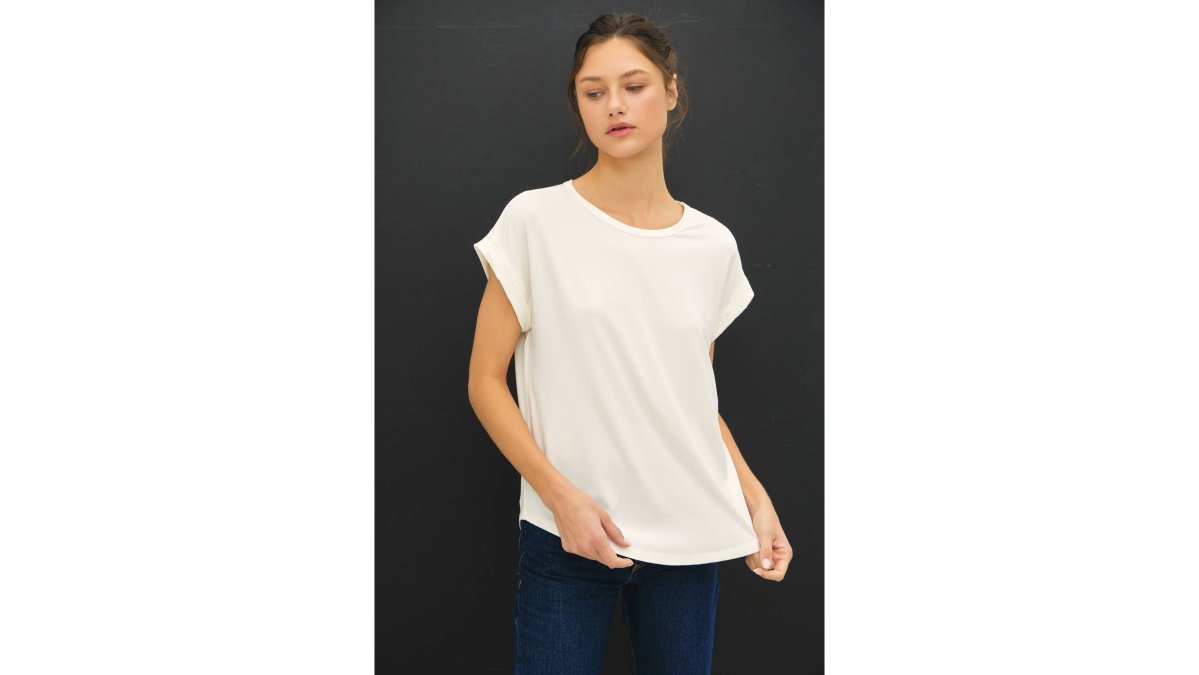 NEW COLOR-BAMBOO/MODAL ROUND NECK DOLMAN CAP SLEEVE T-SHIRT : OFF WHITE