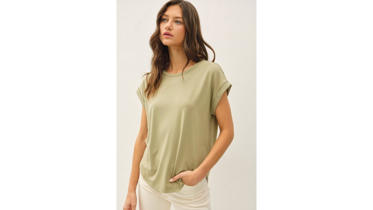 NEW COLOR-BAMBOO/MODAL ROUND NECK DOLMAN CAP SLEEVE T-SHIRT : SAGE