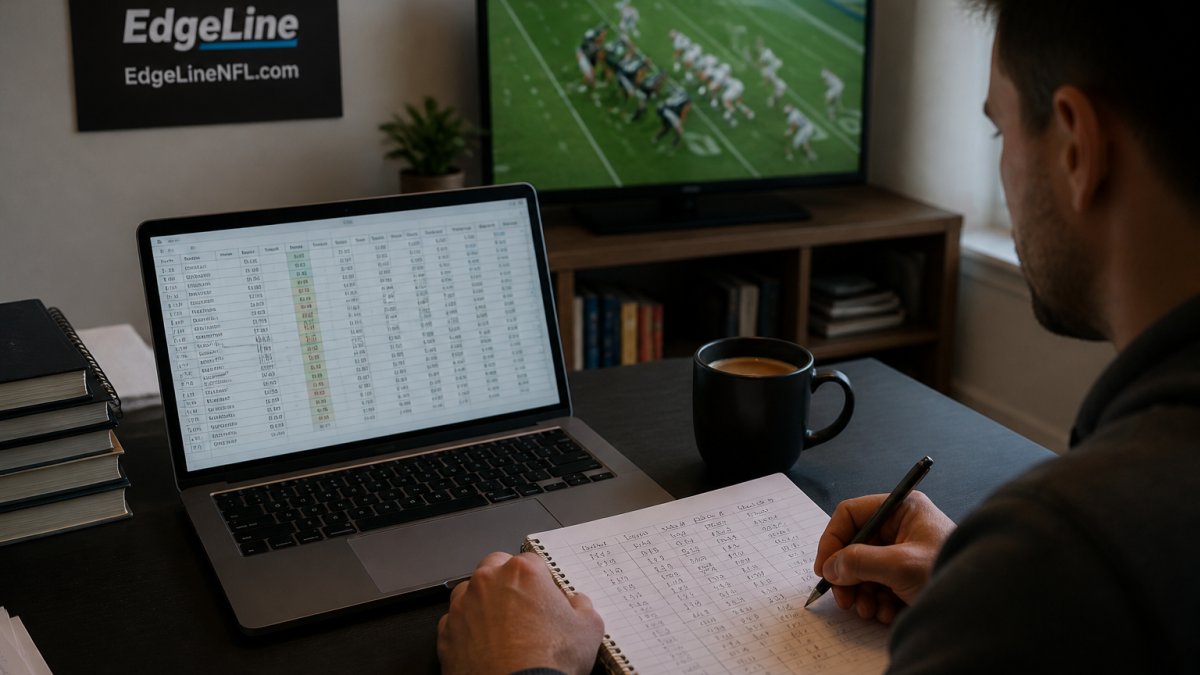 Infographic comparing flat staking and fractional Kelly methods for determining betting unit size at a home desk.