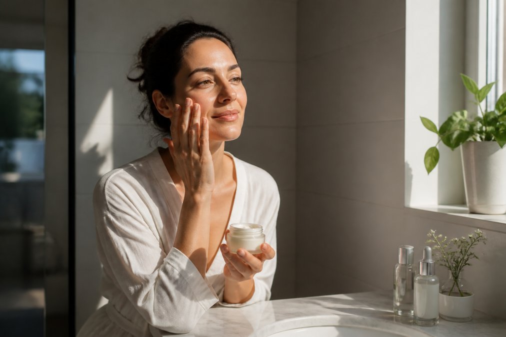 Step-by-step visual guide for Woman for non-greasy anti-aging cream
