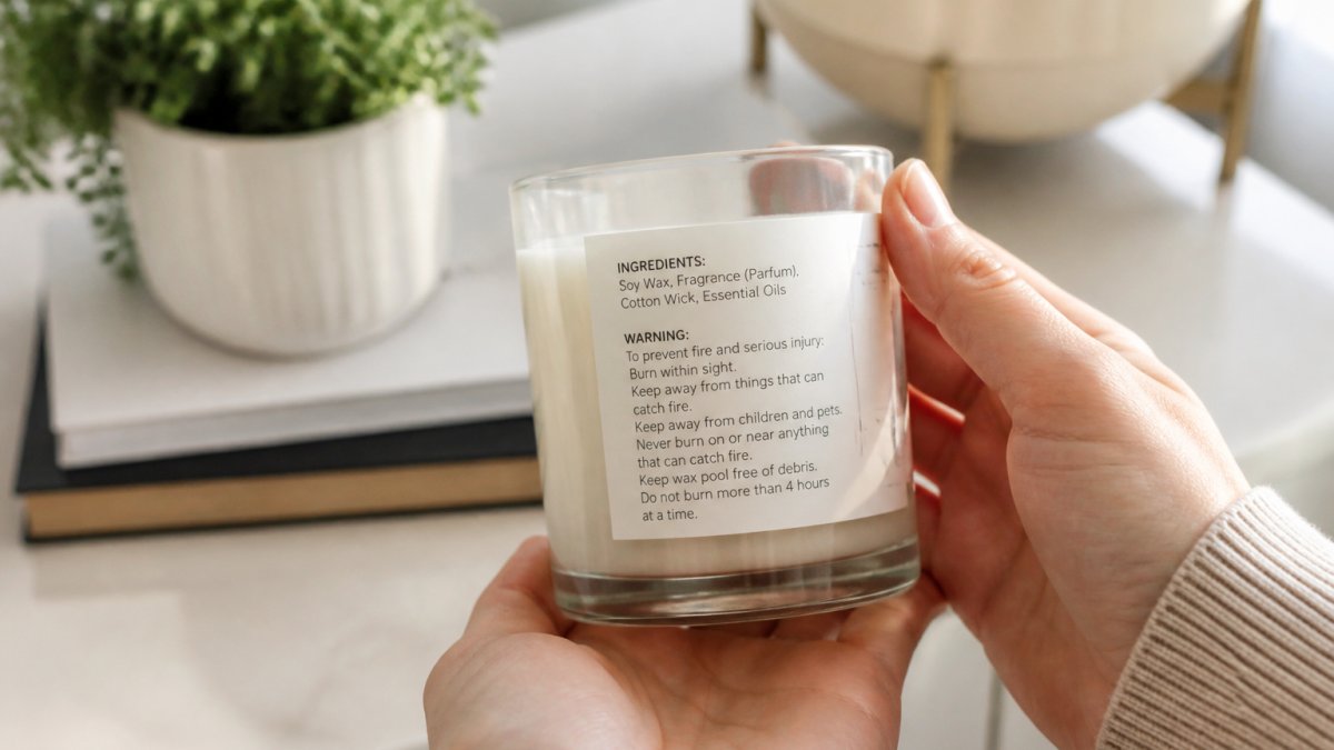 Infographic showing a checklist of harmful candle ingredients to avoid for those with chemical sensitivities