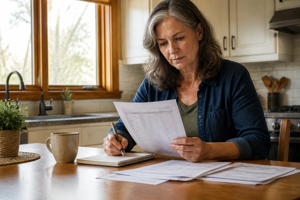 Woman reviewing lab results at a table to understand why she has a Normal A1C but Insulin Resistant: How Is That Possible?