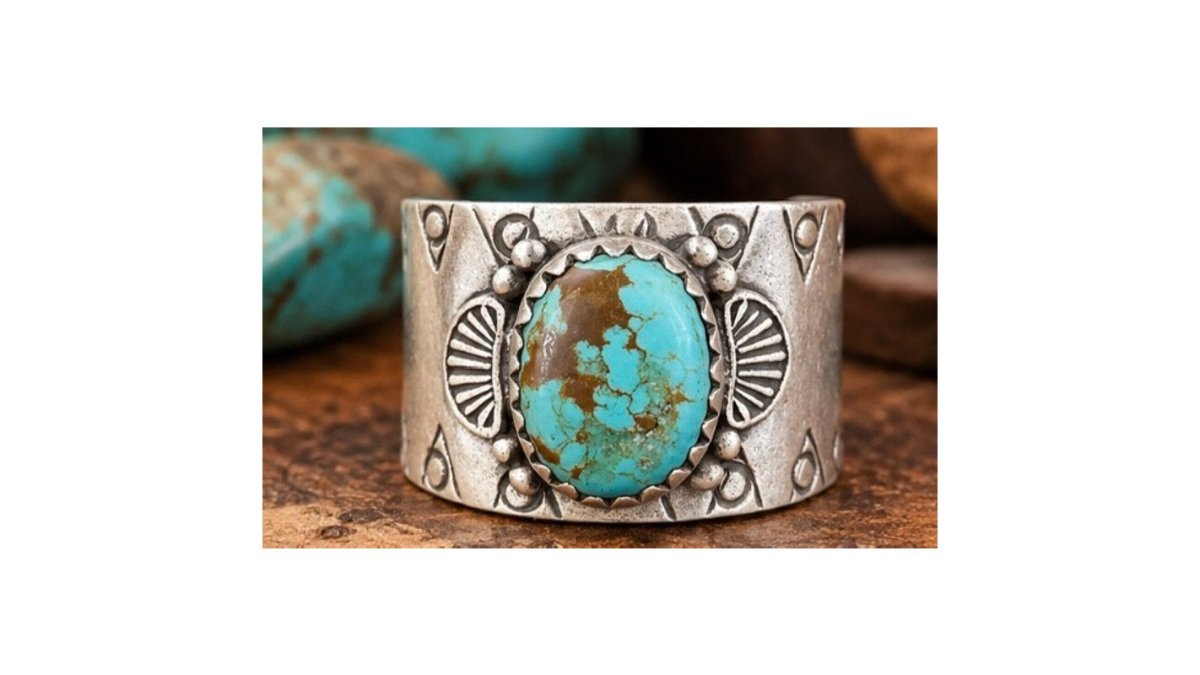 Number 8 Turquoise Southwestern Cigar Band Ring – Sterling Silver