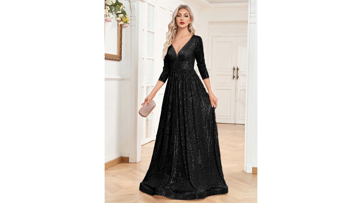 Odette Sequined V-Neck High-Waist Formal Evening Gown