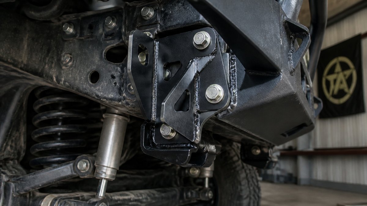 Diagram illustrating how heavy-duty steel bumper weight affects truck suspension and frame mounting points