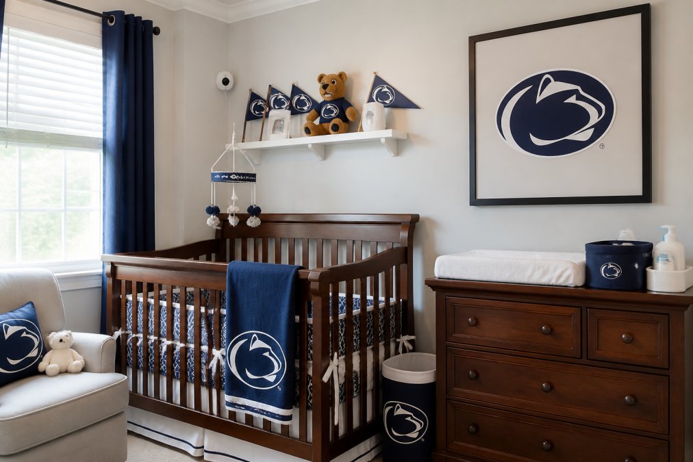 Infographic guide to styling official ncaa gear for nursery rooms with team bedding, pennants, and logo wall art.