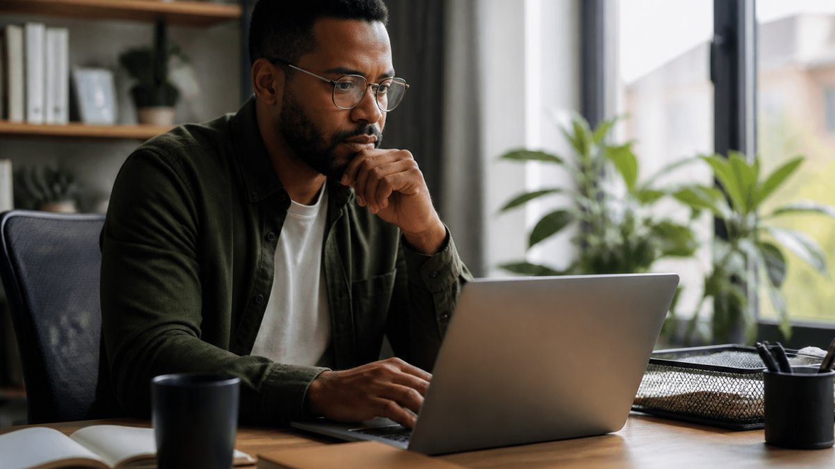 Online Course for Passive Income: A 2026 Guide Entrepreneur reviewing course analytics and student engagement metrics on a laptop in a home office setup with natural lighting