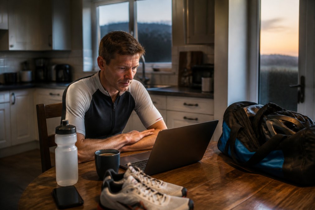 Infographic showing how online triathlon coaching helps age group athletes manage training plans at home