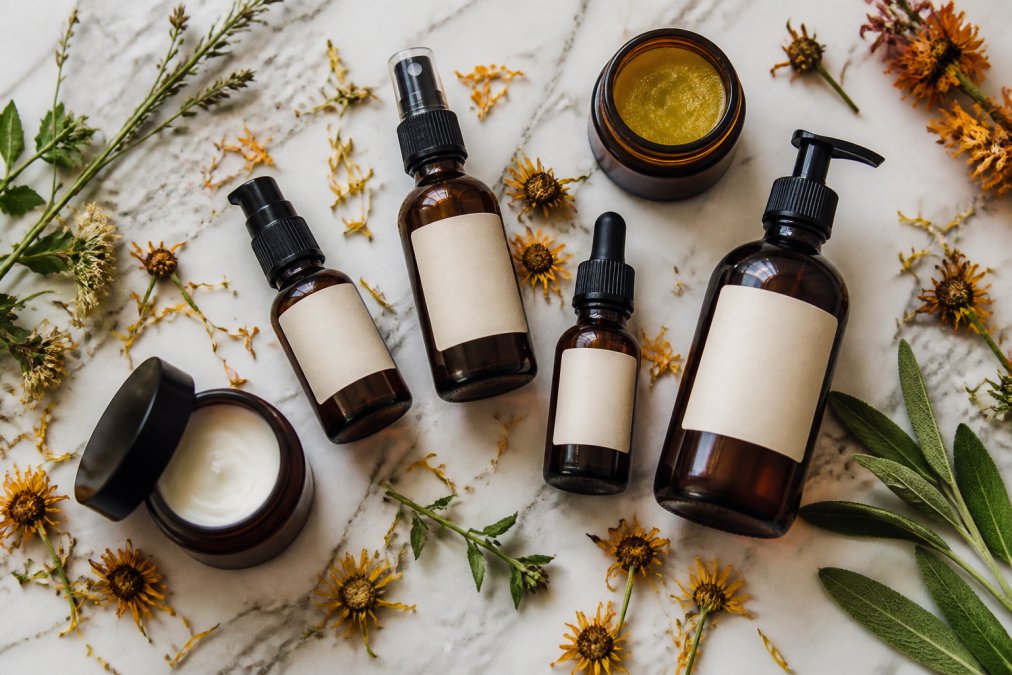 Professional illustration showing organic beauty products