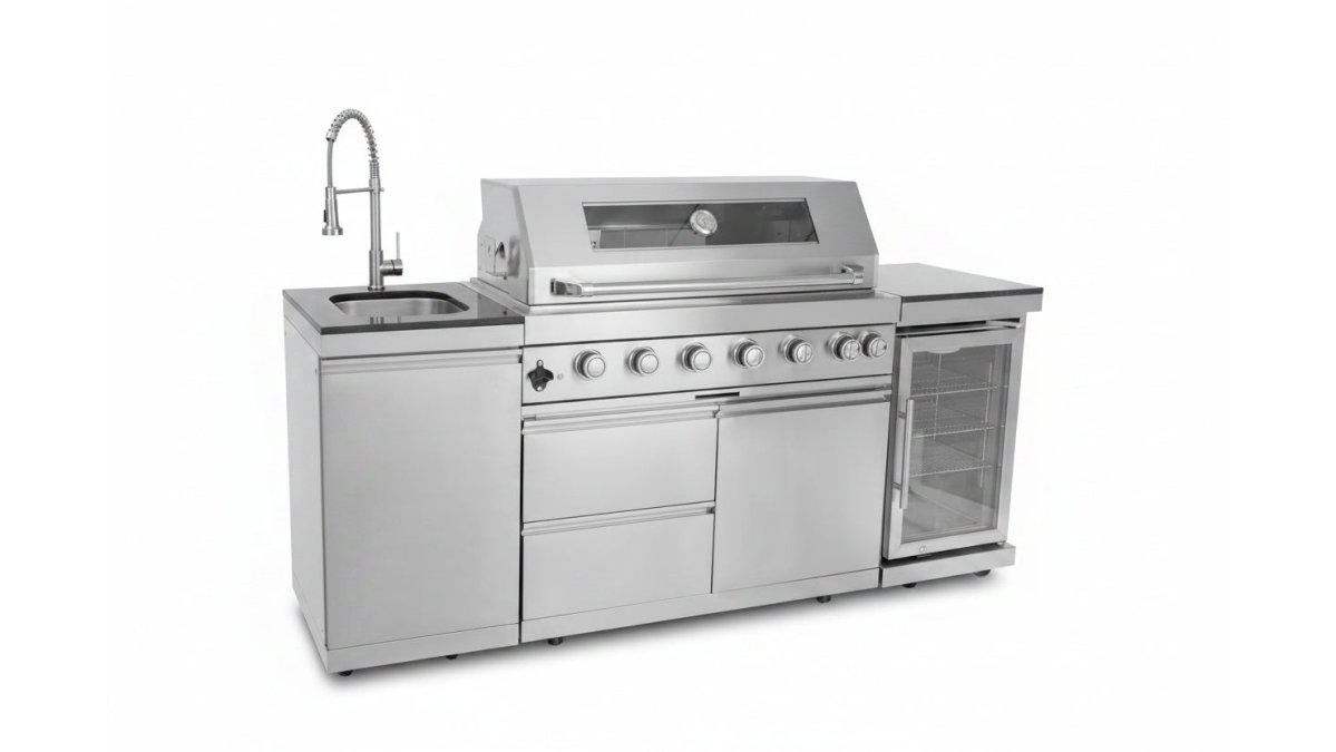Outdoor Kitchen Island 85" 6-Burner 85000 BTU Deluxe Modular BBQ Island - Grill Islands W/Wine Cooler, Built in Combo outside Island + Rotisserie & Granite Top Outdoor Grill