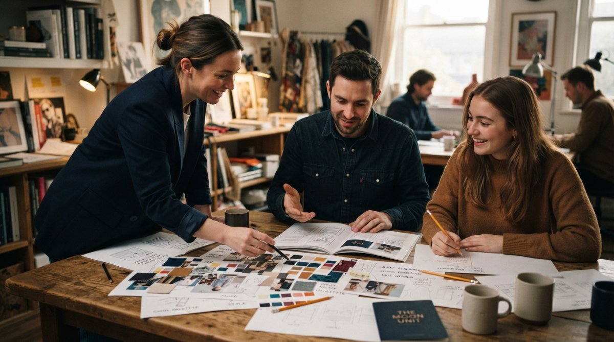 Professional illustration showing creative and director and designer concepts for outsourcing creative deck development