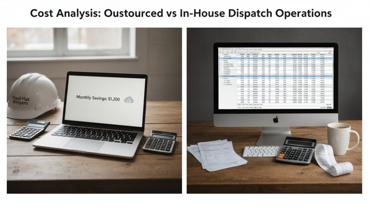 Side-by-side comparison of home and services and business concepts for dispatch services vs in-house