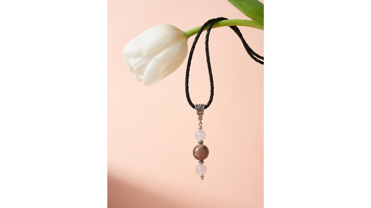 PENDANT (P015) in moonstone & rose quartz, stone pendant, natural stones