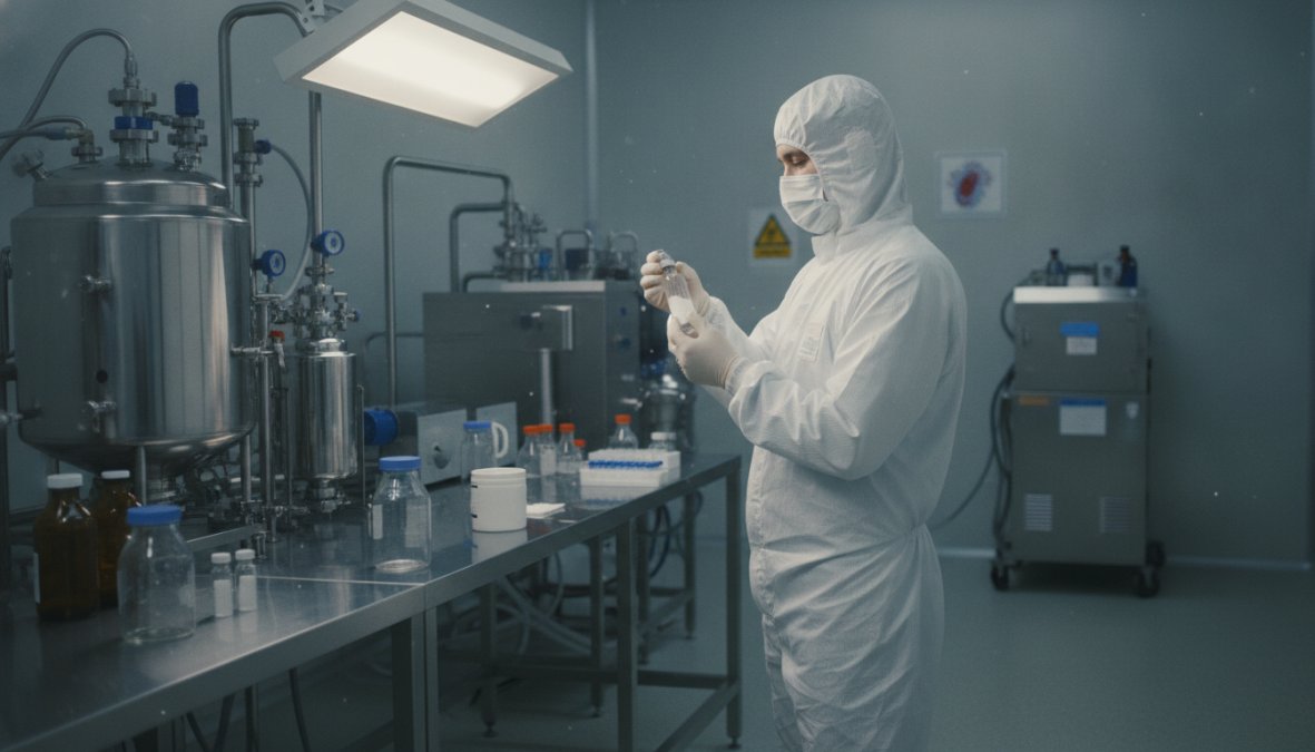 Professional illustration showing laboratory and technician and protective concepts for peptide endotoxin levels