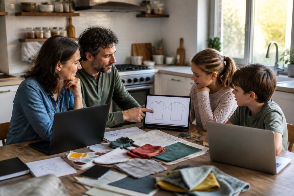 Step-by-step guide for designing custom family vacation shirts on a laptop at home