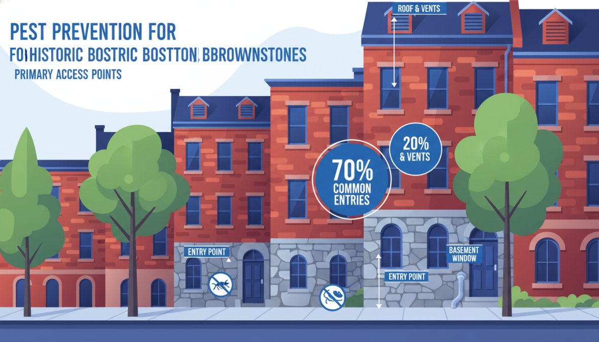 Exterior view of a classic Boston brownstone row house on a tree-lined street in the South End, showing aged red brick facade, original basement windows at sidewalk level, and a weathered stone foundation with visible mortar gaps