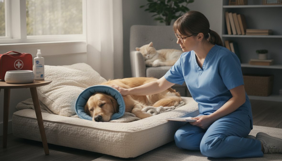 Expert tips illustration for what to expect during pet anesthesia recovery