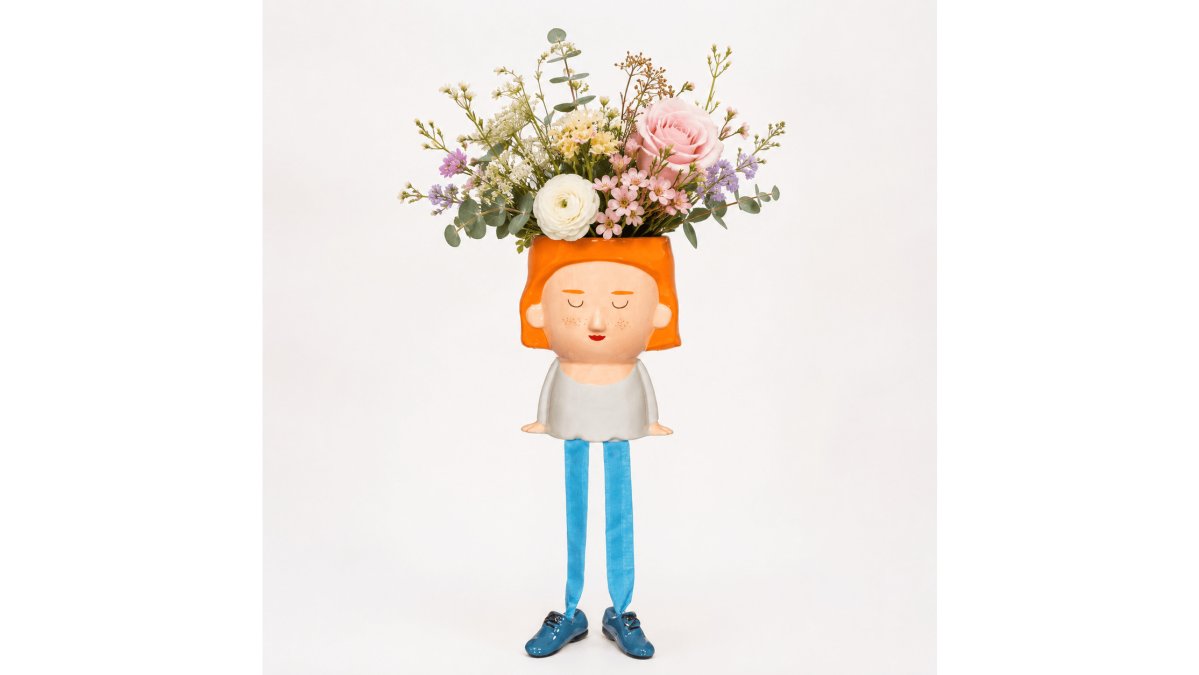 Plant Mum Planter with Dangling Legs & Blue Shoes