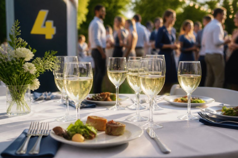 Infographic showing recommended capacity and quantity for plastic wine glasses at outdoor events