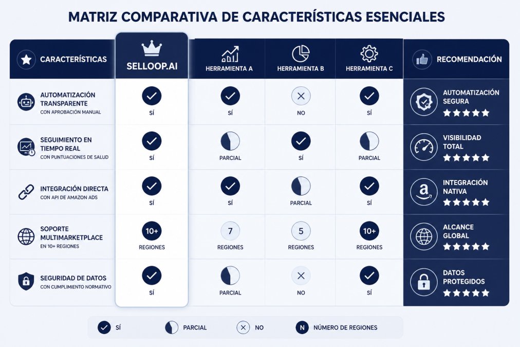 Flujo del proceso de optimización: recolección de datos de campañas en tiempo real → análisis con IA según perfil seleccionado → generación de recomendaciones respaldadas por datos → aprobación manual del usuario → ejecución del cambio → seguimiento de 21 días con medición de impacto → nuevo ciclo de análisis