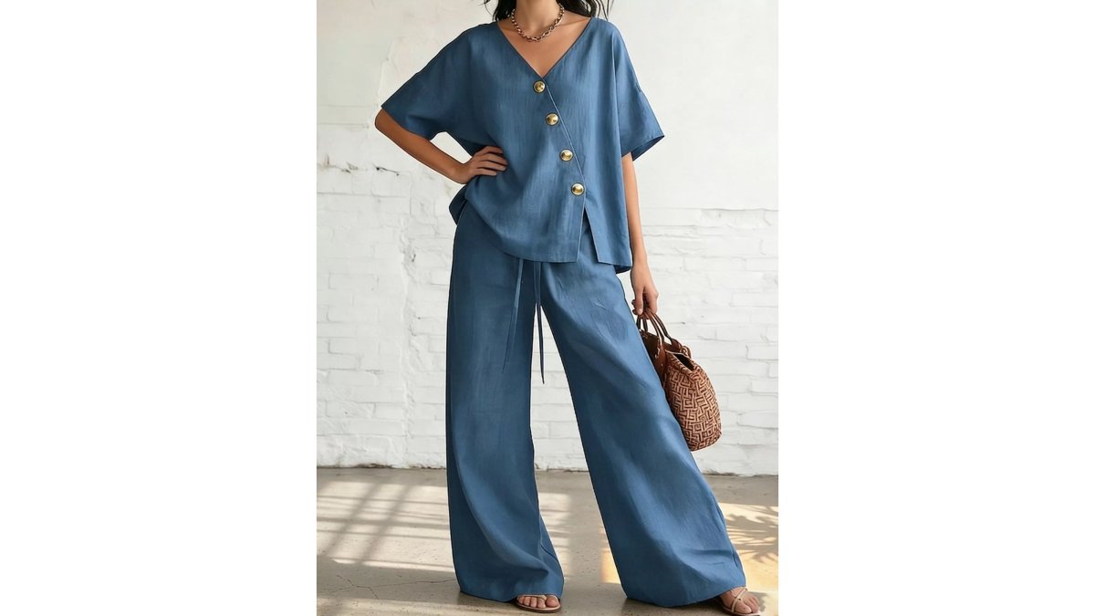 Plus Size Surplice Wide-Leg Pants Set