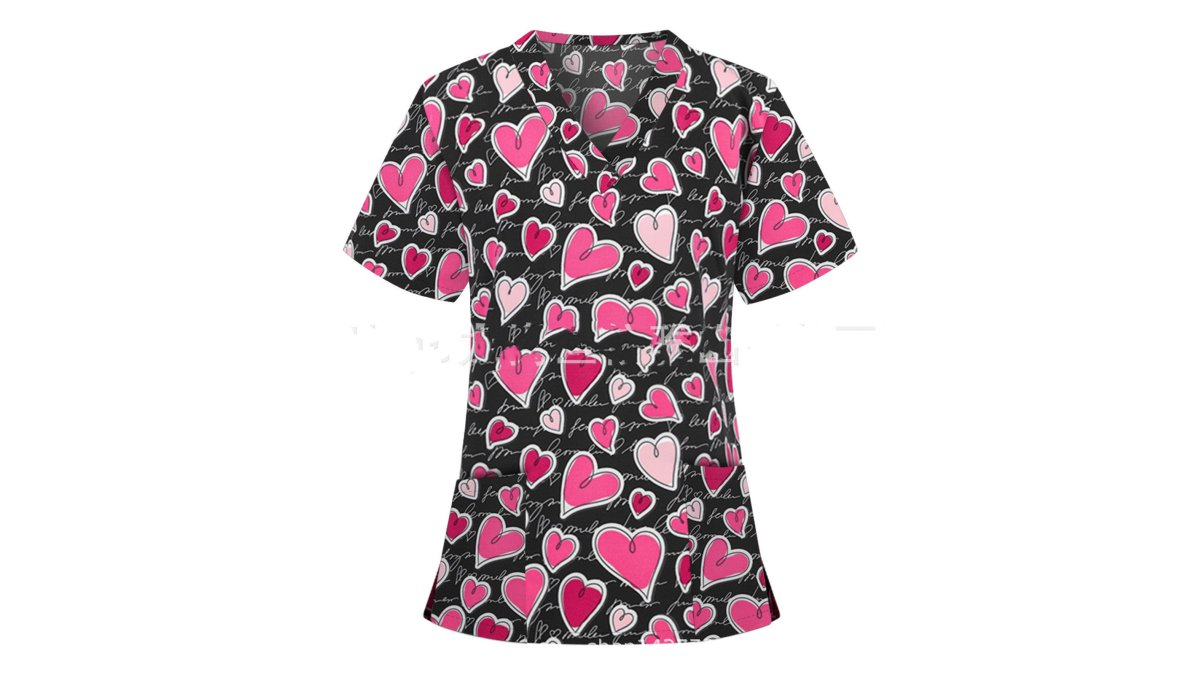 Pocket v-Neck Short-Sleeved Scrub Shirt