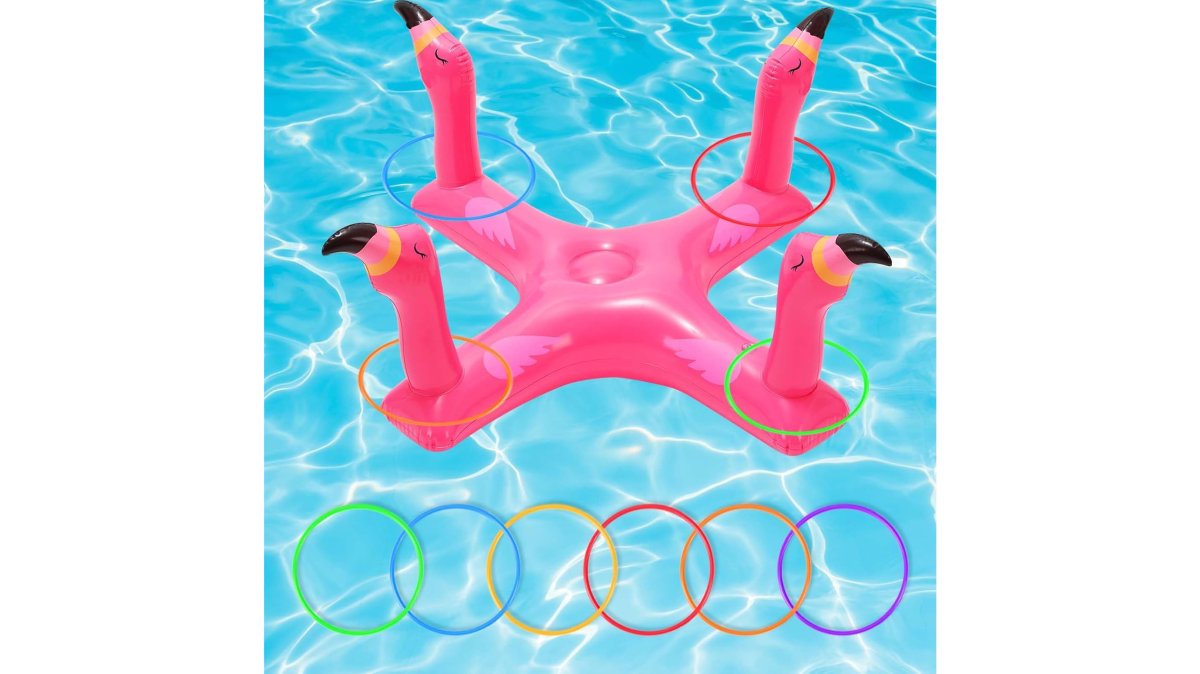 Pool Floats Toys Games Set, Inflatable Cross Ring Toss Game Toy with 6Pcs Rings for Kids Adults Family, Swimming Pool Water Game