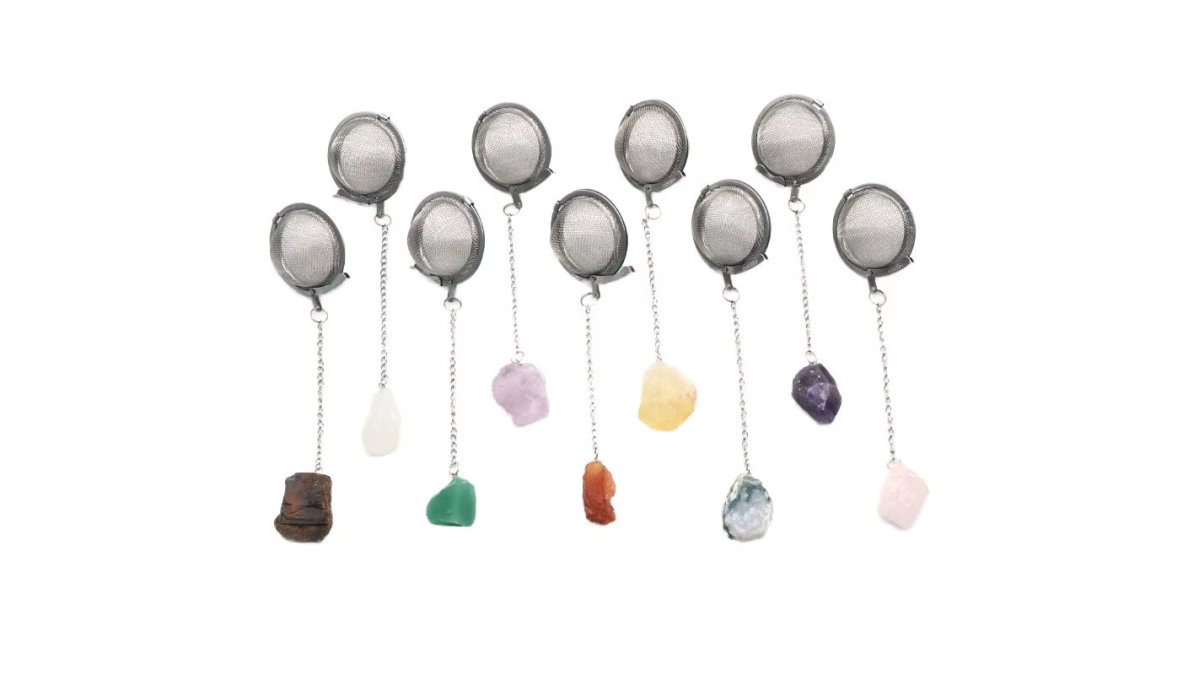 Portable 304 Stainless Steel Tea Infuser Ball Natural Raw Stone Amethyst Rose Quartz Spice Strainer Set Large Utensils