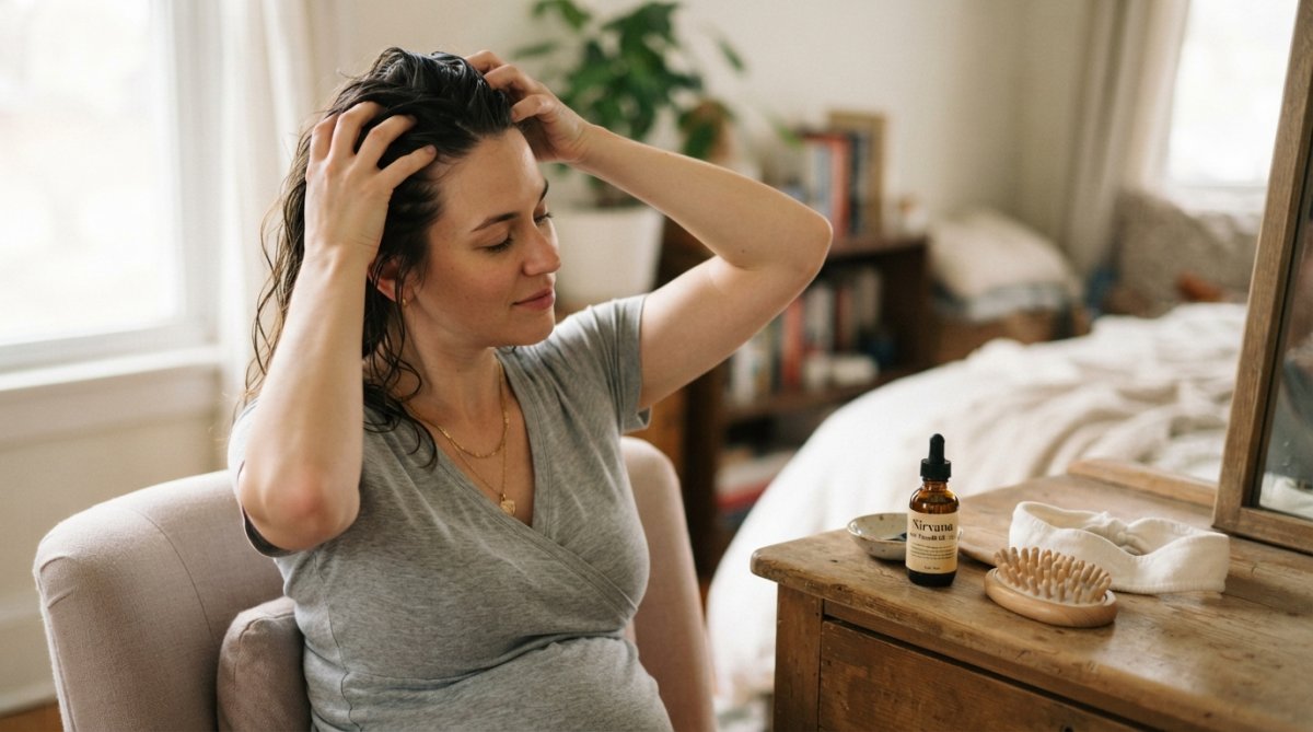 Process diagram showing steps for postpartum hair care